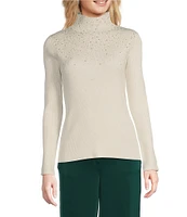 Calvin Klein Studded Mock Neck Long Sleeve Knit Top