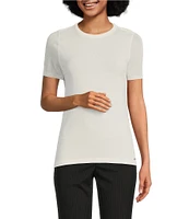 Calvin Klein Sweater Knit Crew Neck Short Sleeve Relaxed Fit Blouse