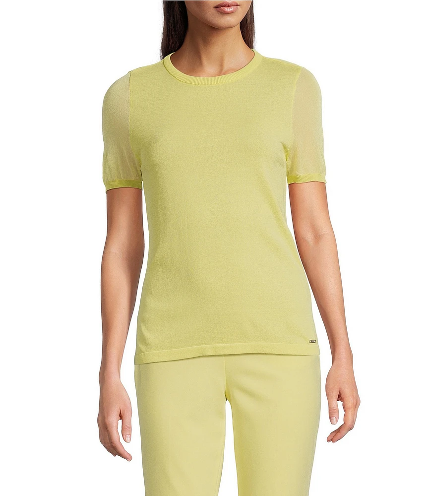 Calvin Klein Sweater Knit Crew Neck Short Sleeve Relaxed Fit Blouse