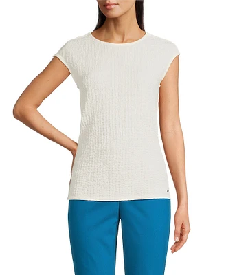 Calvin Klein Textured Crew Neck Cap Sleeve Blouse