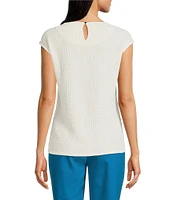 Calvin Klein Textured Crew Neck Cap Sleeve Blouse