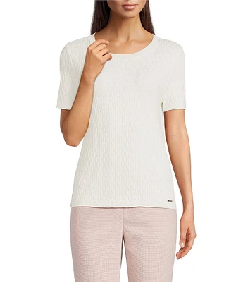 Calvin Klein Textured Crew Neck Short Sleeve Knit Sweater