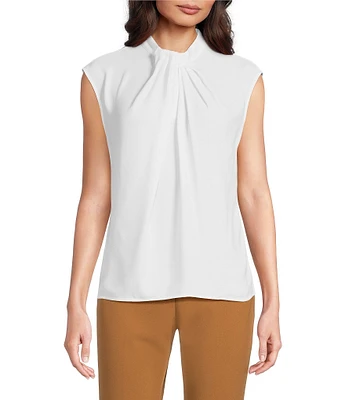 Calvin Klein Tie Neck Cap Sleeve Blouse