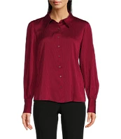 Calvin Klein Tonal Stripe Collared Long Sleeve Button Front Top