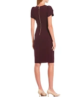 Calvin Klein Crew Neck Short Tulip Sleeve Solid Sheath Stretch Dress