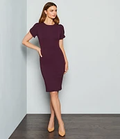 Calvin Klein Crew Neck Short Tulip Sleeve Solid Sheath Stretch Dress