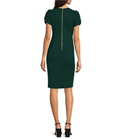 Calvin Klein Crew Neck Short Tulip Sleeve Solid Sheath Stretch Dress