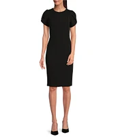 Calvin Klein Crew Neck Short Tulip Sleeve Solid Sheath Stretch Dress