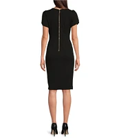 Calvin Klein Crew Neck Short Tulip Sleeve Solid Sheath Stretch Dress