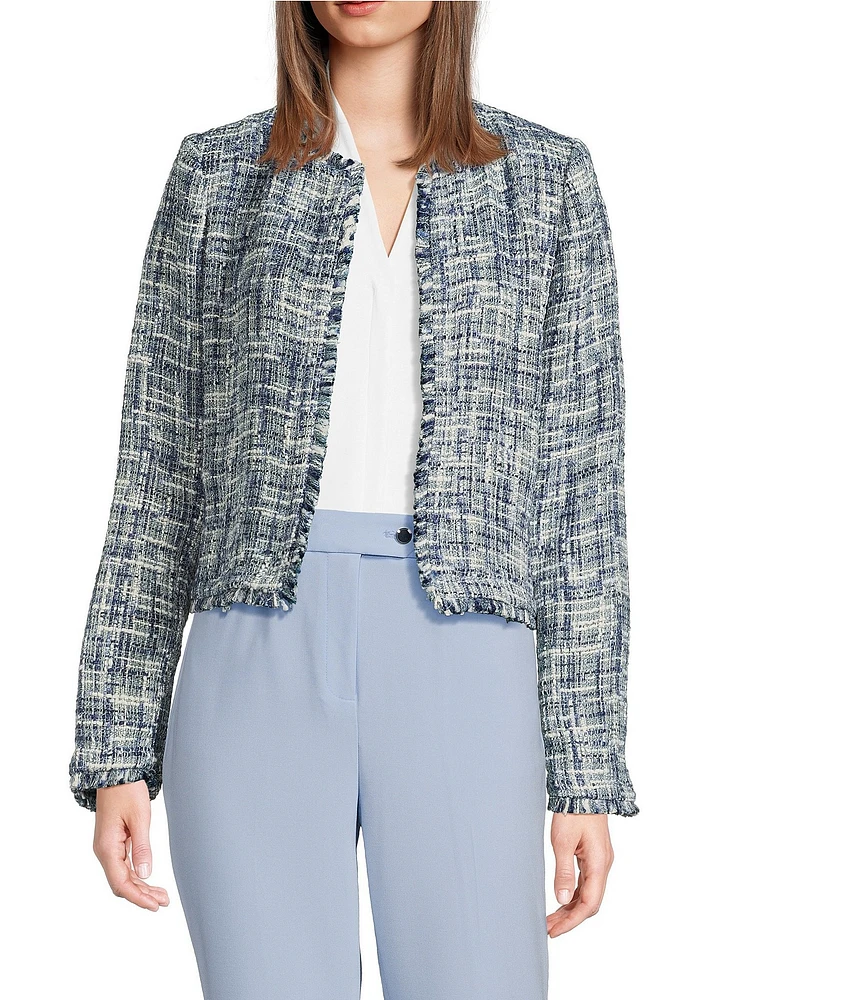 Calvin Klein Tweed Collarless Open-Front Cropped Jacket