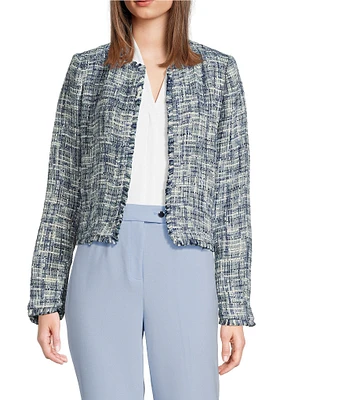 Calvin Klein Tweed Collarless Open-Front Cropped Jacket