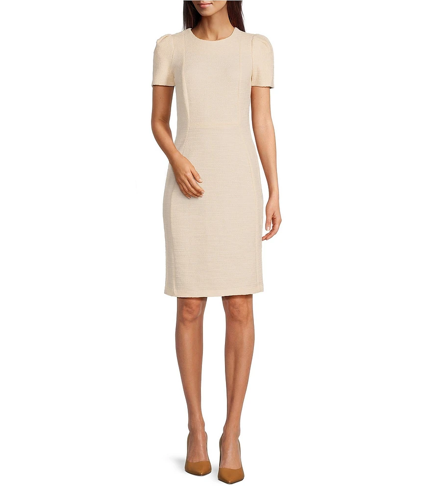 Calvin Klein Tweed Crew Neck Short Sleeve Sheath Dress
