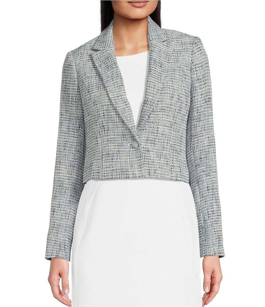 Calvin Klein Tweed Cropped Collared Neckline Long Sleeve Jacket