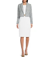 Calvin Klein Tweed Cropped Collared Neckline Long Sleeve Jacket