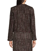 Calvin Klein Tweed Open Front Round Neck Coordinating Cropped Jacket