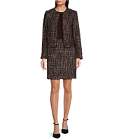 Calvin Klein Tweed Open Front Round Neck Coordinating Cropped Jacket