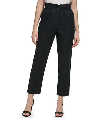 Calvin Klein Twill Flat Front Paperbag Waist Straight Leg Pant