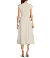 Calvin Klein V-Neck Fit and Flare Belted Scuba Dress