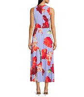 Calvin Klein V-Neck Floral Print Knot Front Midi Dress