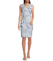 Calvin Klein V-Neck Floral Print Scuba Sheath Dress