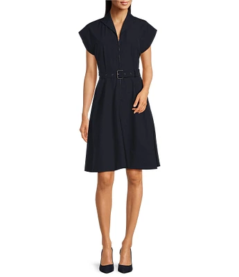 Calvin Klein V-Neck Short Sleeve Belted Dress