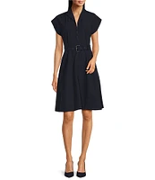 Calvin Klein V-Neck Short Sleeve Belted Dress