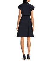 Calvin Klein V-Neck Short Sleeve Belted Dress