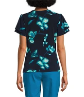 Calvin Klein V-Neck Short Sleeve Stretch Print Knit Top
