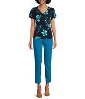 Calvin Klein V-Neck Short Sleeve Stretch Print Knit Top