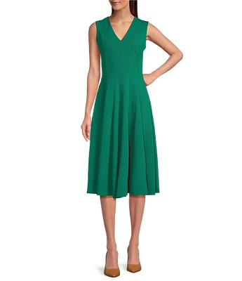 Calvin Klein V-Neck Sleeveless Scuba Crepe Fit And Flare Dress