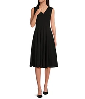 Calvin Klein V-Neck Sleeveless Scuba Crepe Fit And Flare Dress