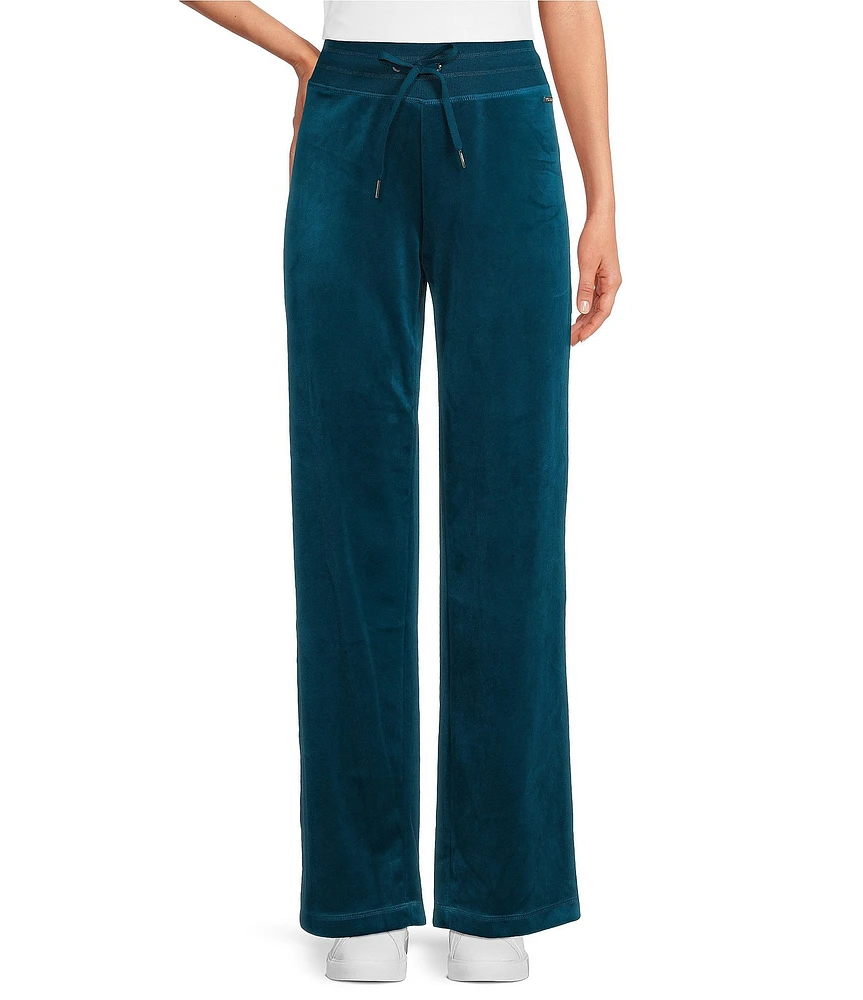 Calvin Klein Velour Wide Leg Ribbed Drawstring Waist Coordinating Pants