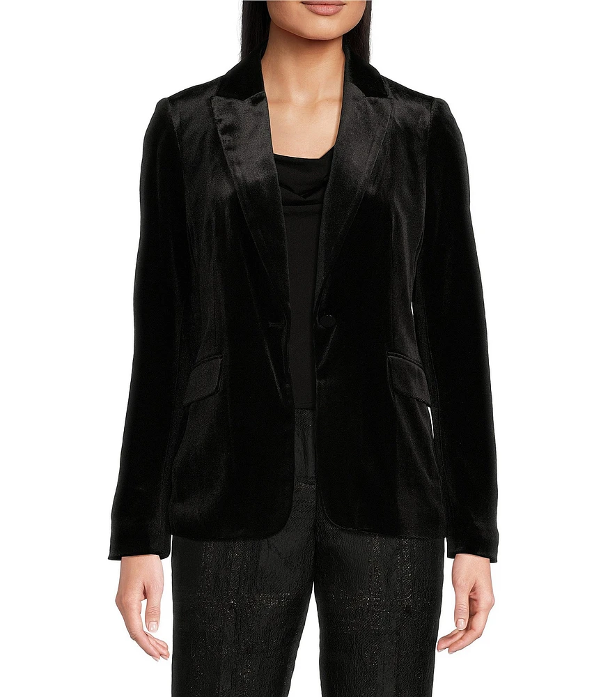 Calvin Klein Velvet 1-Button Peak Lapel Long Sleeve Jacket