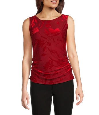 Calvin Klein Velvet Burnout Crew Neck Sleeveless Draped Top