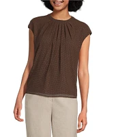 Calvin Klein Woven Pleated Crew Neck Cap Sleeve Blouse