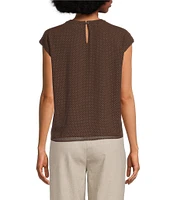 Calvin Klein Woven Pleated Crew Neck Cap Sleeve Blouse