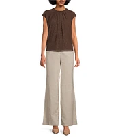 Calvin Klein Woven Pleated Crew Neck Cap Sleeve Blouse