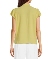 Calvin Klein Woven Ruffle Cap Sleeve Tie Neck Blouse