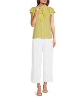 Calvin Klein Woven Ruffle Cap Sleeve Tie Neck Blouse