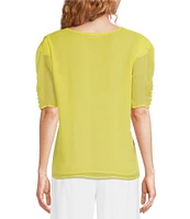 Calvin Klein Woven V-Neck Short Sleeve Button Detail Top