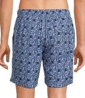 Caribbean Batik Geo 8#double; Inseam Swim Trunks