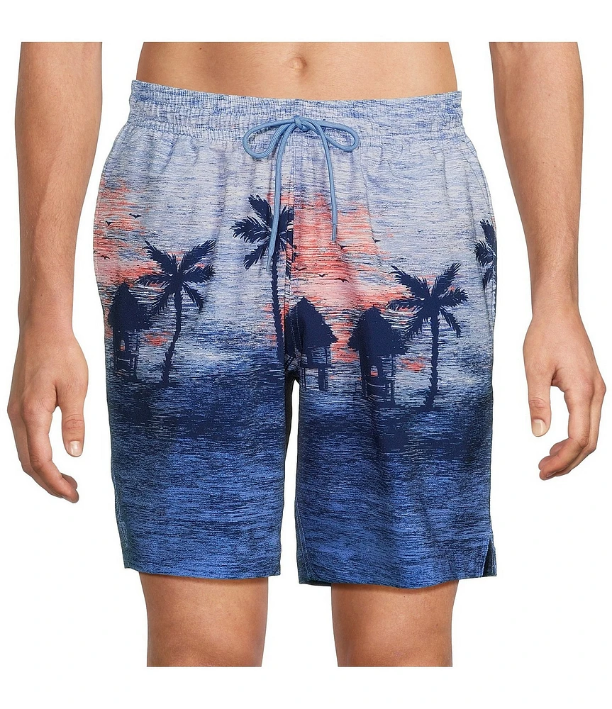 Caribbean Big & Tall Beach Scene 8#double; Swim Trunks