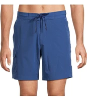 Caribbean Big & Tall Coastal Cargo 8#double; Inseam Solid Swim Trunks