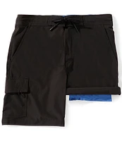 Caribbean Big & Tall Coastal Cargo 8#double; Inseam Solid Swim Trunks