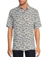 Caribbean Big & Tall Deco Palm Print Short Sleeve Woven Shirt