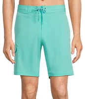 Caribbean Big & Tall Half Elastic Solid Cargo 9#double; and 11#double; Inseam Swim Trunks