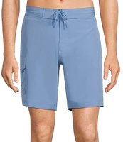 Caribbean Big & Tall Half Elastic Solid Cargo 9#double; and 11#double; Inseam Swim Trunks