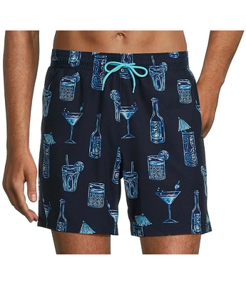 Caribbean Big & Tall Large Tiki Drinks 6#double; & 9#double; Inseam Swim Trunks