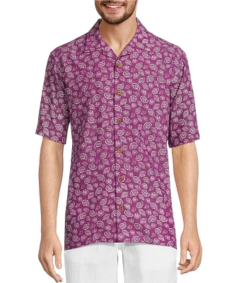 Caribbean Big & Tall Mini Shell Print Short Sleeve Woven Camp Shirt