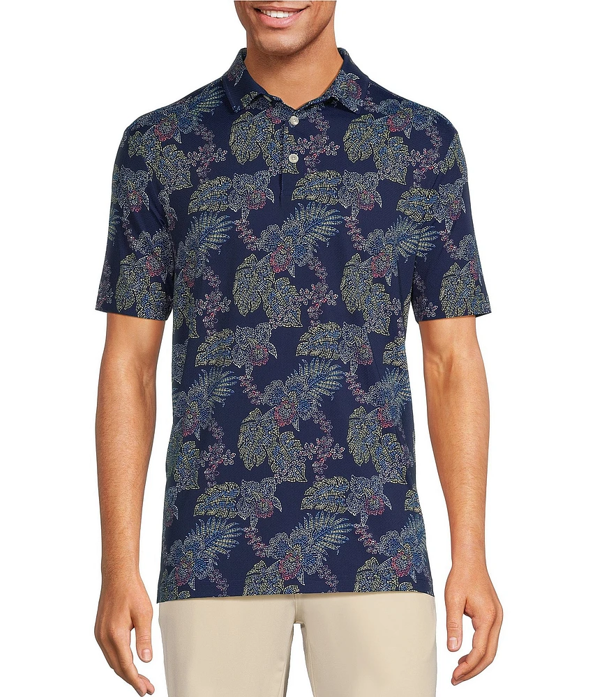 Caribbean Big & Tall Neon Leaf Print Performance Stretch Short Sleeve Polo Shirt